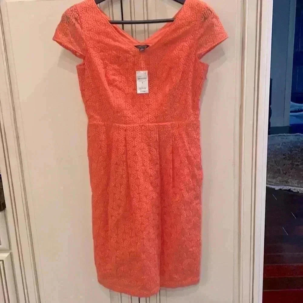NWT Lands End coral embroidered dress size 2